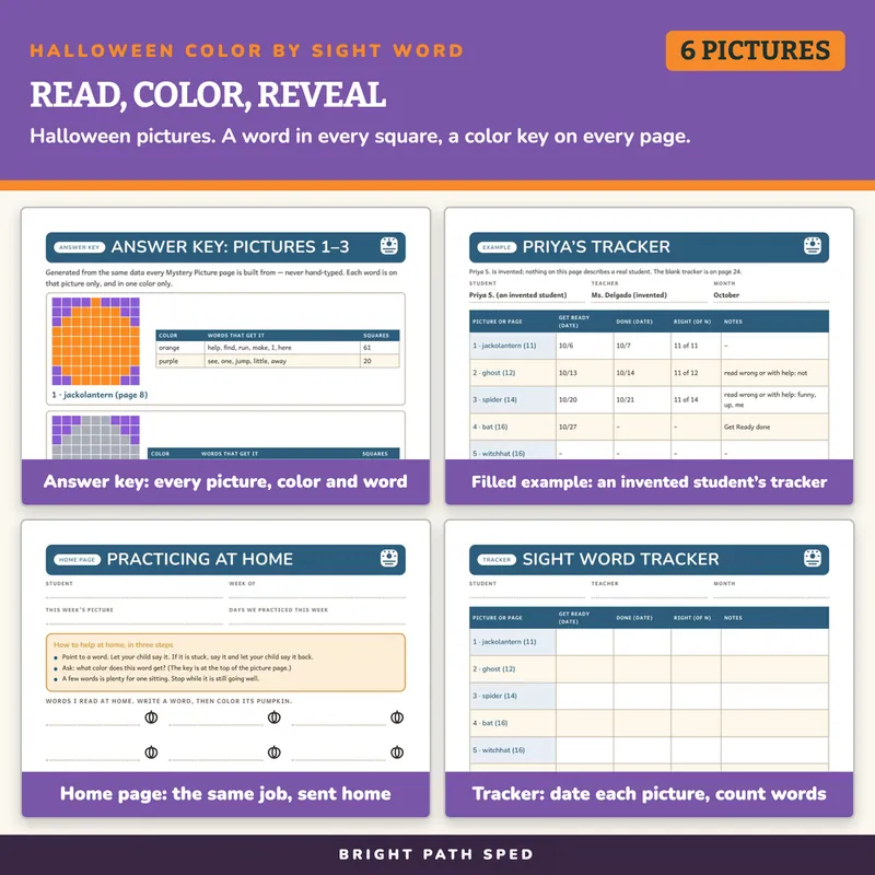 Halloween Color by Sight Word Worksheets, image 3 of 4