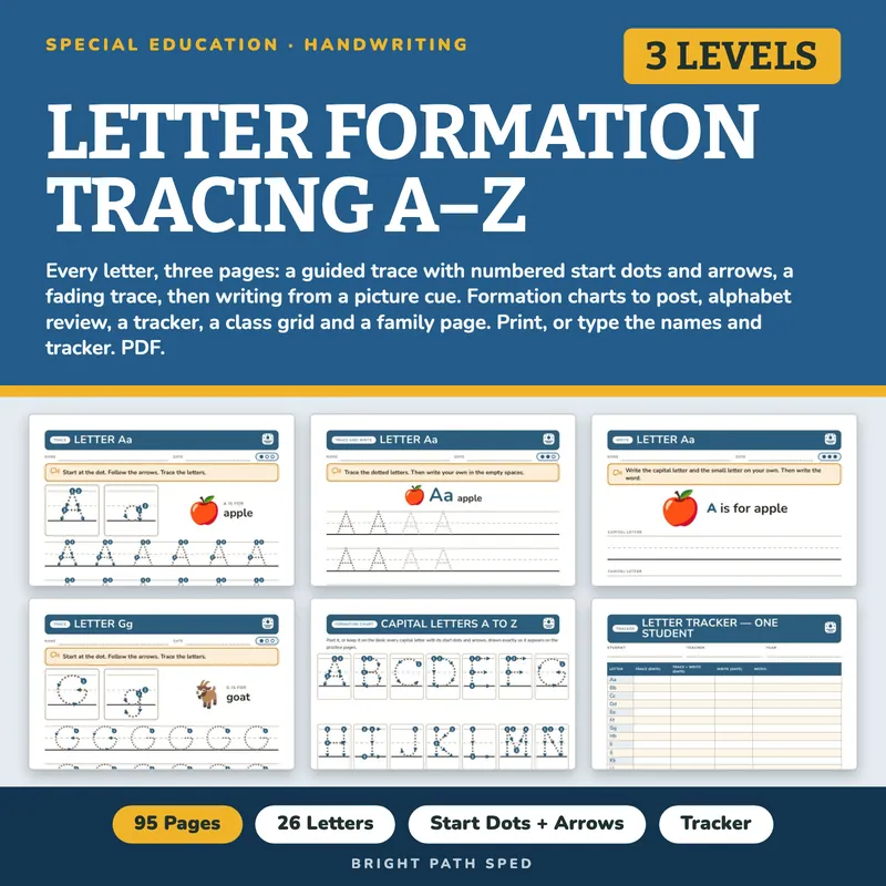 Handwriting Tracing Practice A-Z Letter Formation 3 Levels, image 1 of 4
