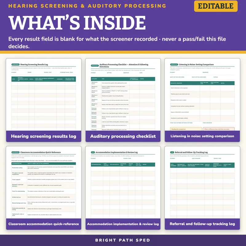 Hearing Screening and Auditory Processing Data Sheets Editable, image 2 of 4