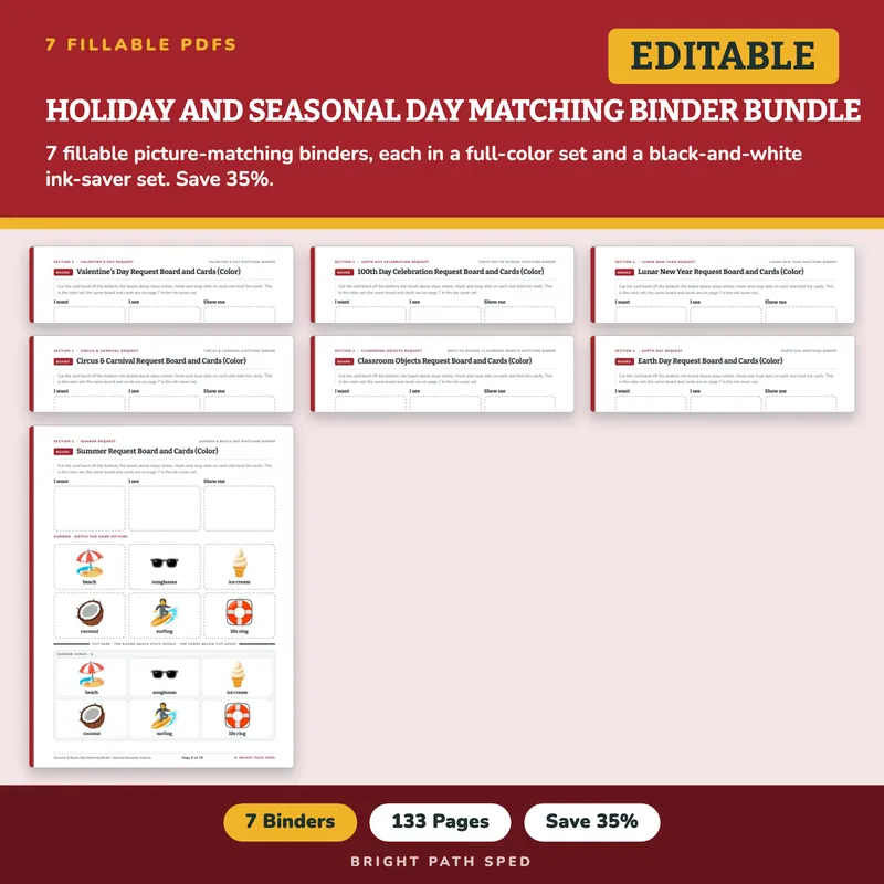 Holiday and Seasonal Day Matching Binder Bundle, image 1 of 3