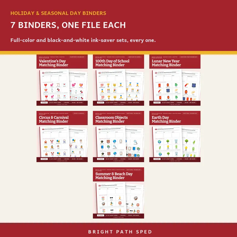 Holiday and Seasonal Day Matching Binder Bundle, image 2 of 3