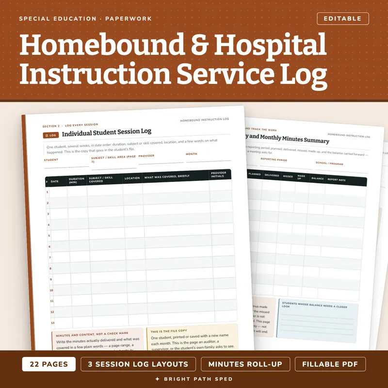 Homebound and Hospital Instruction Service Log Editable, image 1 of 4