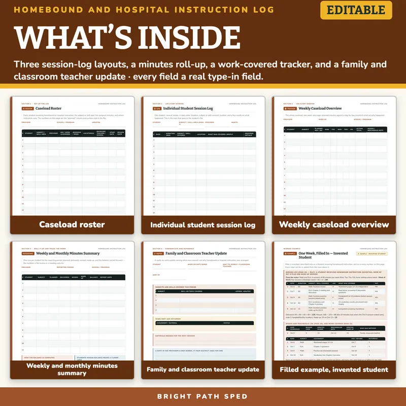 Homebound and Hospital Instruction Service Log Editable, image 2 of 4
