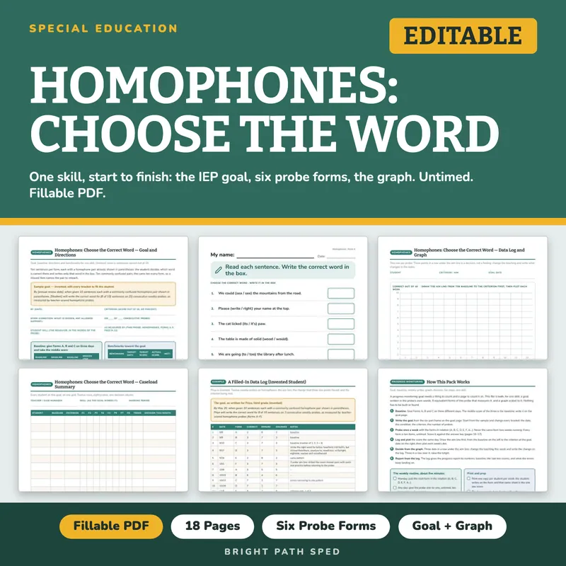 Homophones Choose the Correct Word Progress Monitoring Probes, image 1 of 4