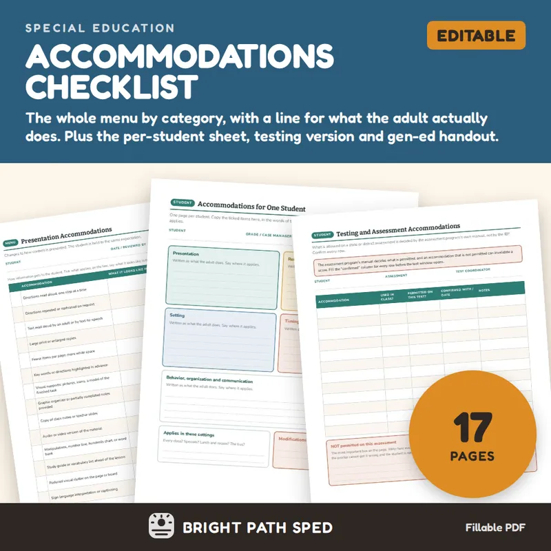 IEP Accommodations Checklist and Modifications List, image 1 of 4