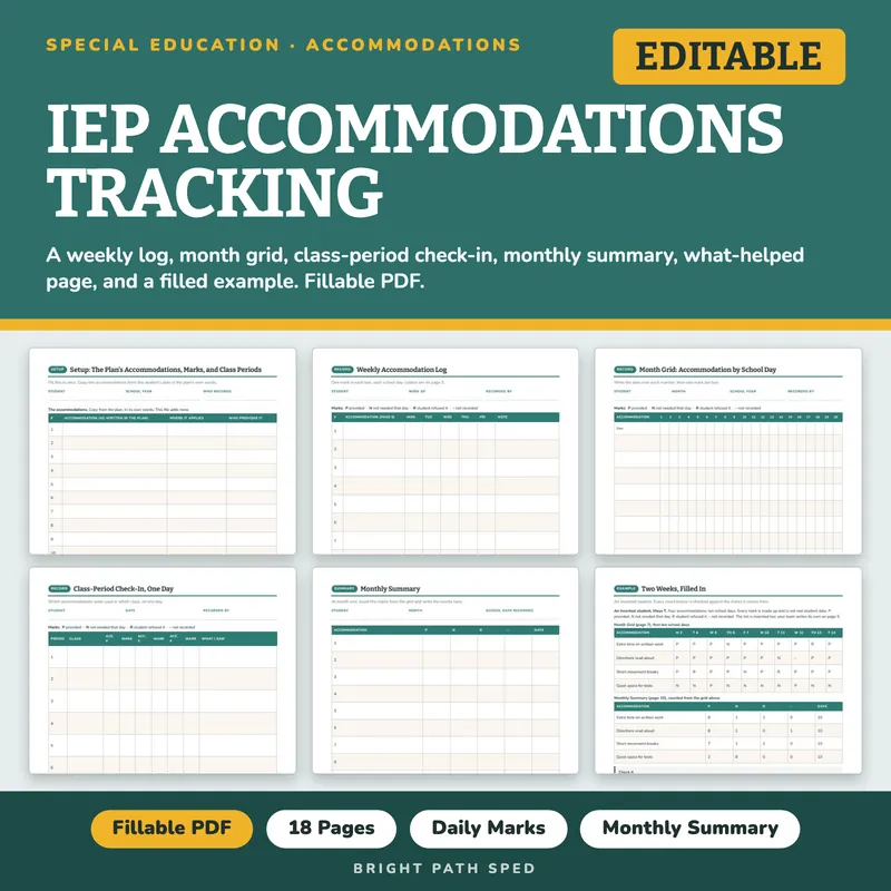 IEP Accommodations Tracking Editable, image 1 of 4