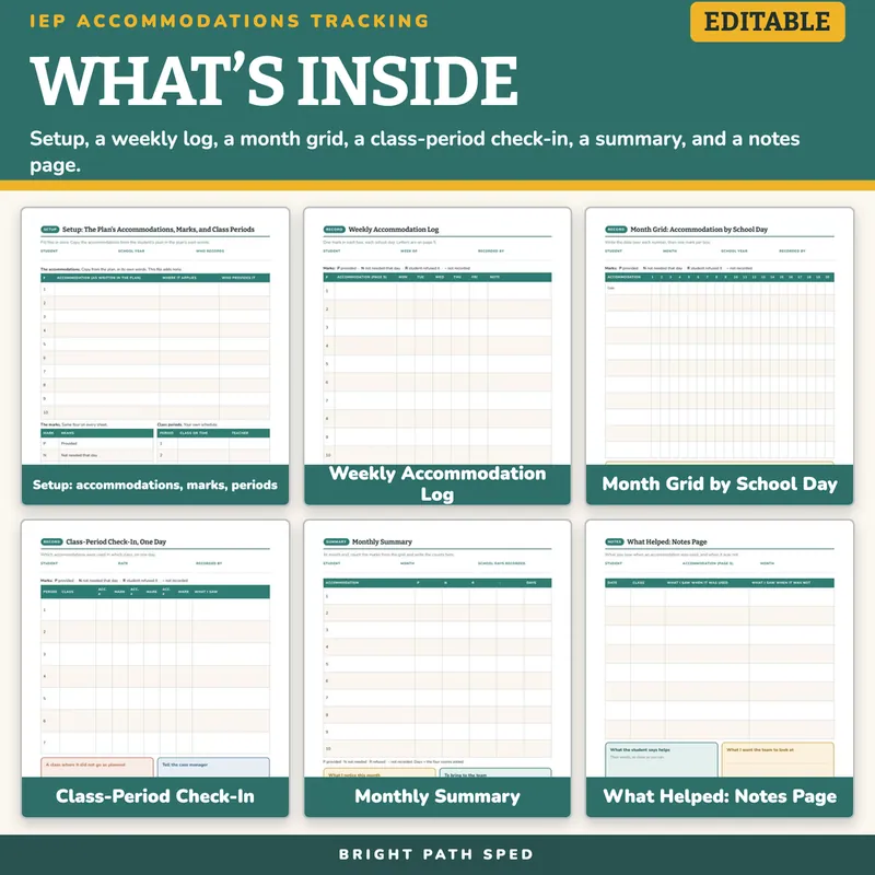 IEP Accommodations Tracking Editable, image 2 of 4