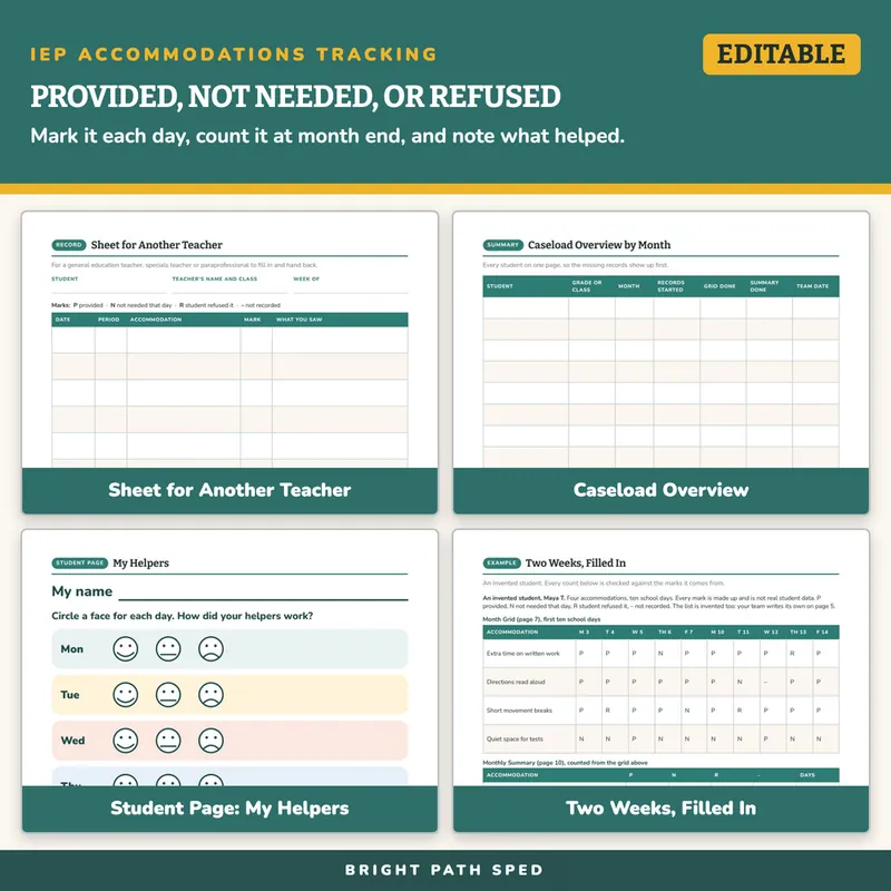 IEP Accommodations Tracking Editable, image 3 of 4
