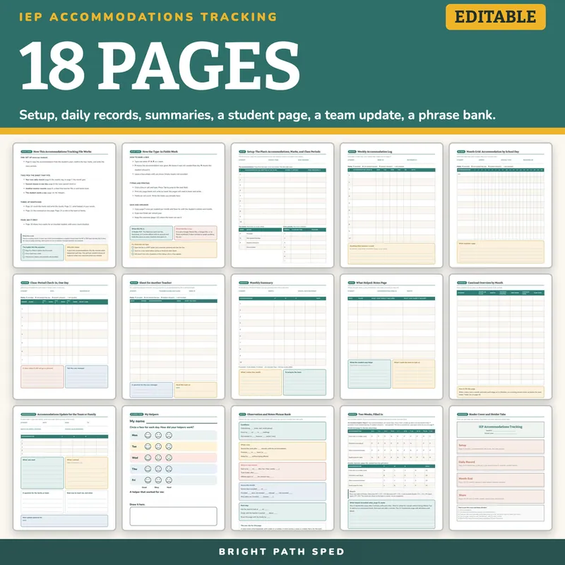 IEP Accommodations Tracking Editable, image 4 of 4