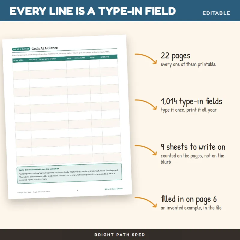 IEP At A Glance Editable Fillable PDF, image 2 of 4