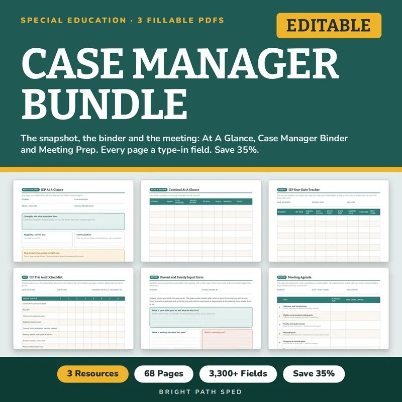 IEP Case Manager Bundle At A Glance Binder Meeting Prep, image 1 of 3