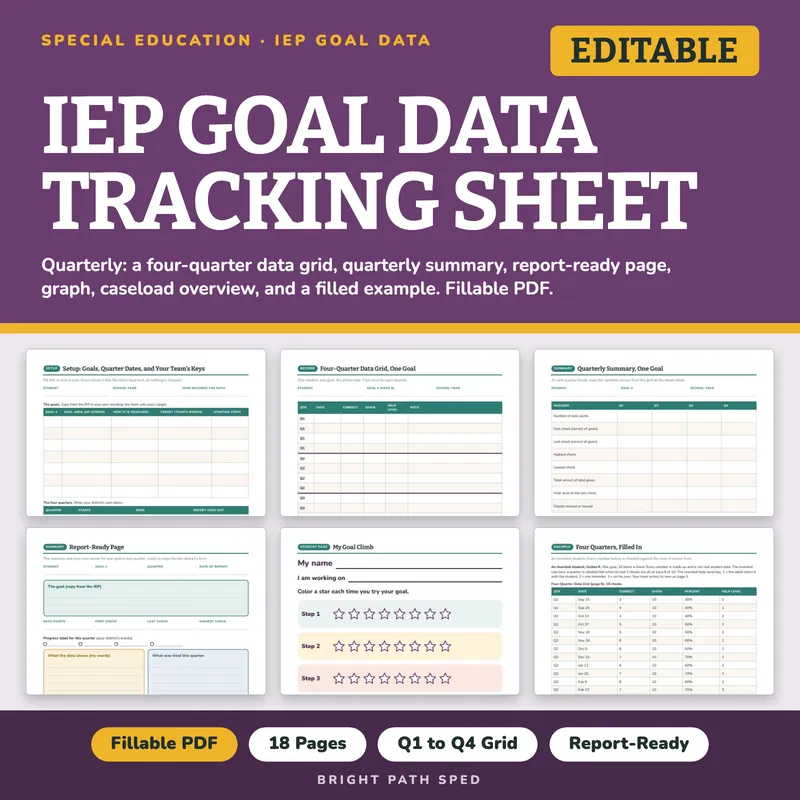 IEP Goal Data Tracking Sheet Quarterly Editable, image 1 of 4