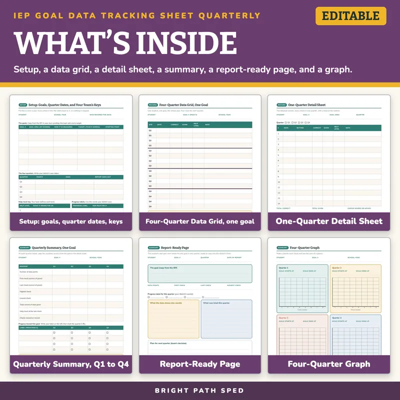 IEP Goal Data Tracking Sheet Quarterly Editable, image 2 of 4