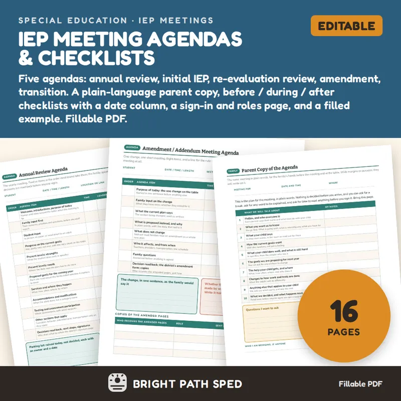 IEP Meeting Agenda Editable, image 1 of 4
