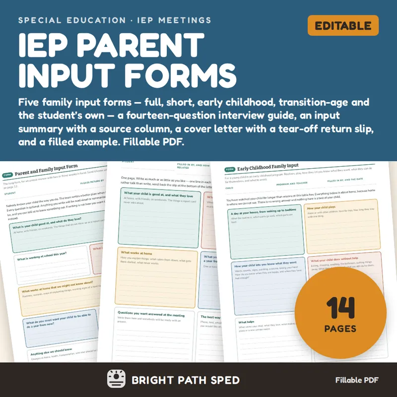 IEP Parent Input Form Editable, image 1 of 4