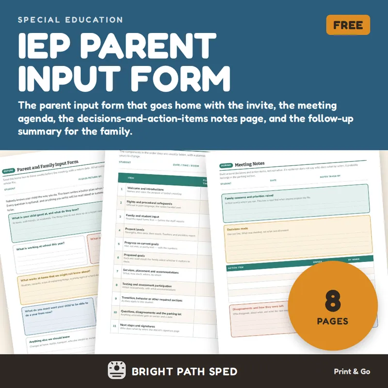 IEP Parent Input Form FREE, image 1 of 4