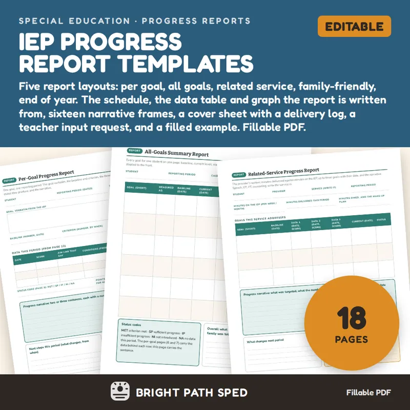 IEP Progress Report Template Editable, image 1 of 4