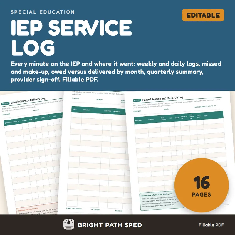 IEP Service Log Editable, image 1 of 4