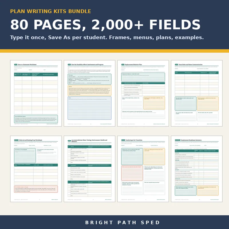 IEP Writing Kits Bundle Present Levels Behavior Plan 504 Transition, image 3 of 3