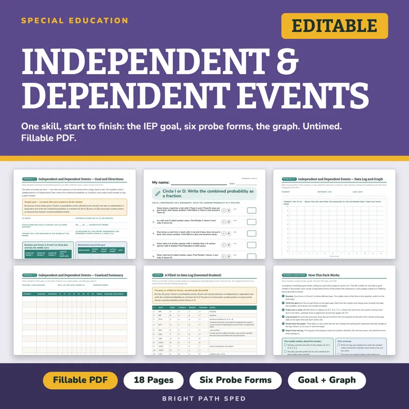 Independent and Dependent Events Progress Monitoring Probes, image 1 of 4