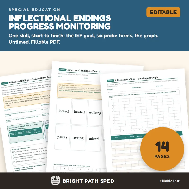 Inflectional Endings s ed ing Progress Monitoring Probes, image 1 of 4