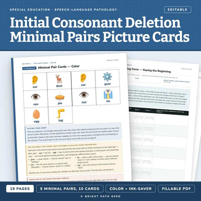 Initial Consonant Deletion Minimal Pairs Picture Cards, image 1 of 4