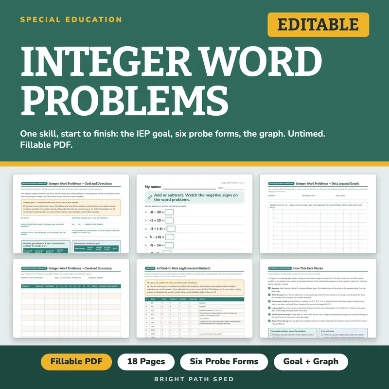 Integer Word Problems Progress Monitoring Probes, image 1 of 4