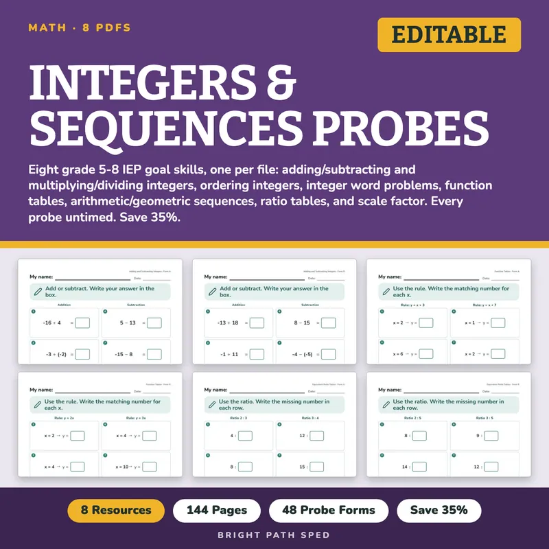 Integers, Sequences and Ratios Progress Monitoring Probes Bundle, image 1 of 3