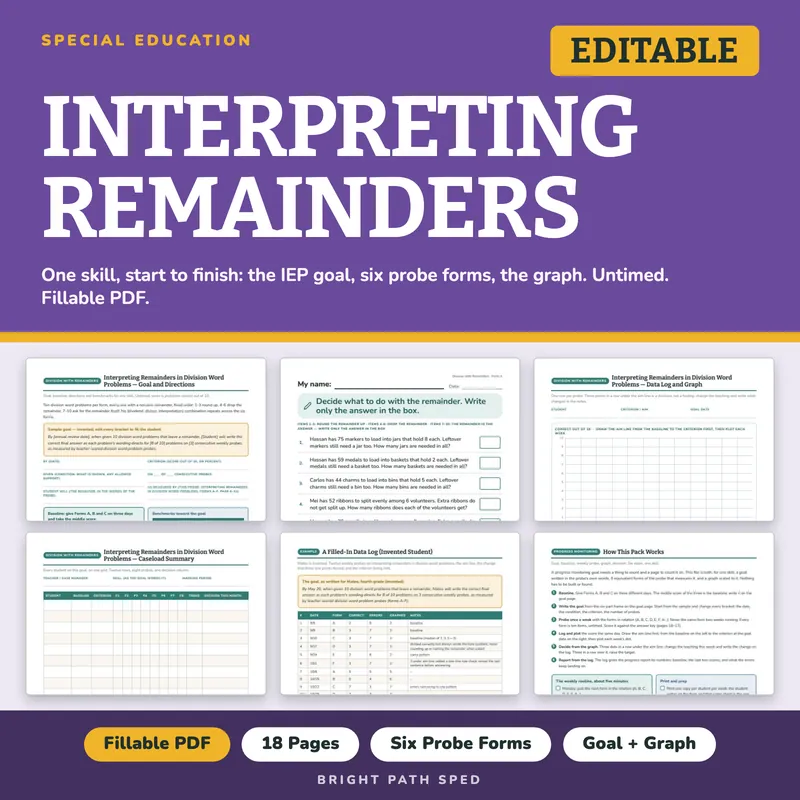 Interpreting Remainders in Division Word Problems Progress Monitoring Probes, image 1 of 4
