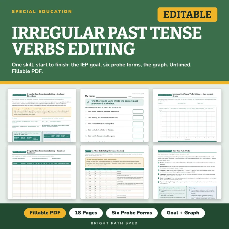 Irregular Past Tense Verbs Editing Progress Monitoring Probes, image 1 of 4