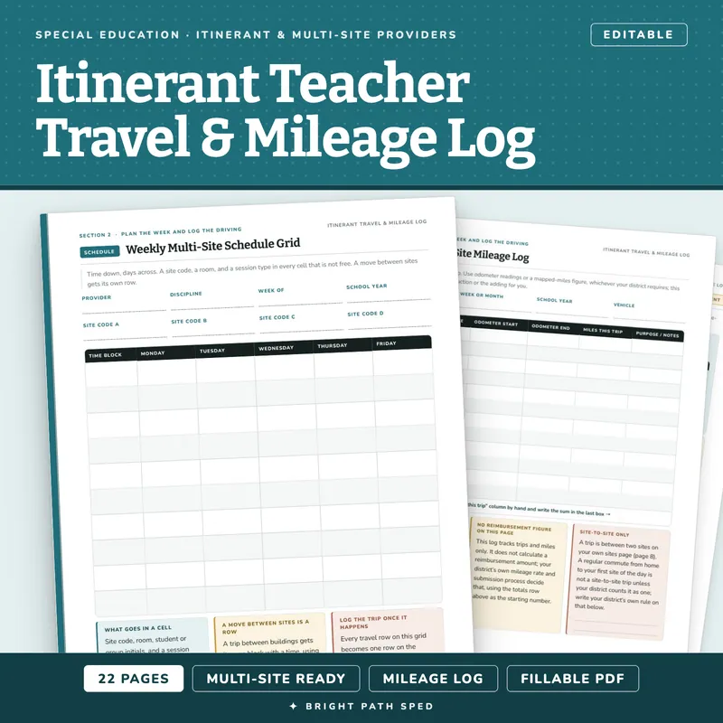 Itinerant Teacher Travel, Mileage & Caseload Log Editable, image 1 of 4