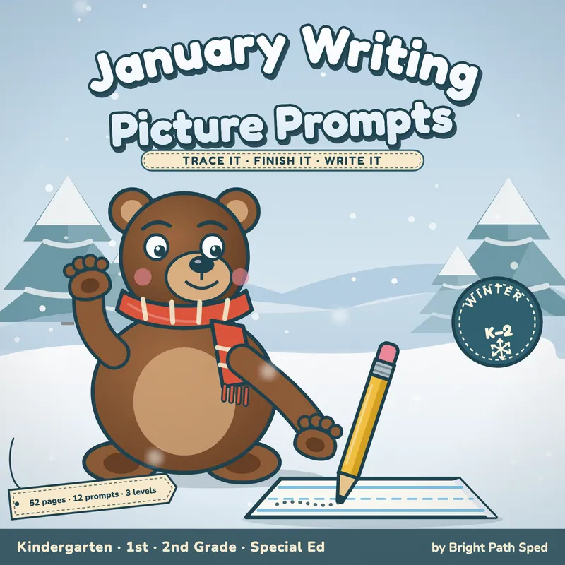 January Writing Picture Prompts with Word Bank and Sentence Starters, image 1 of 4