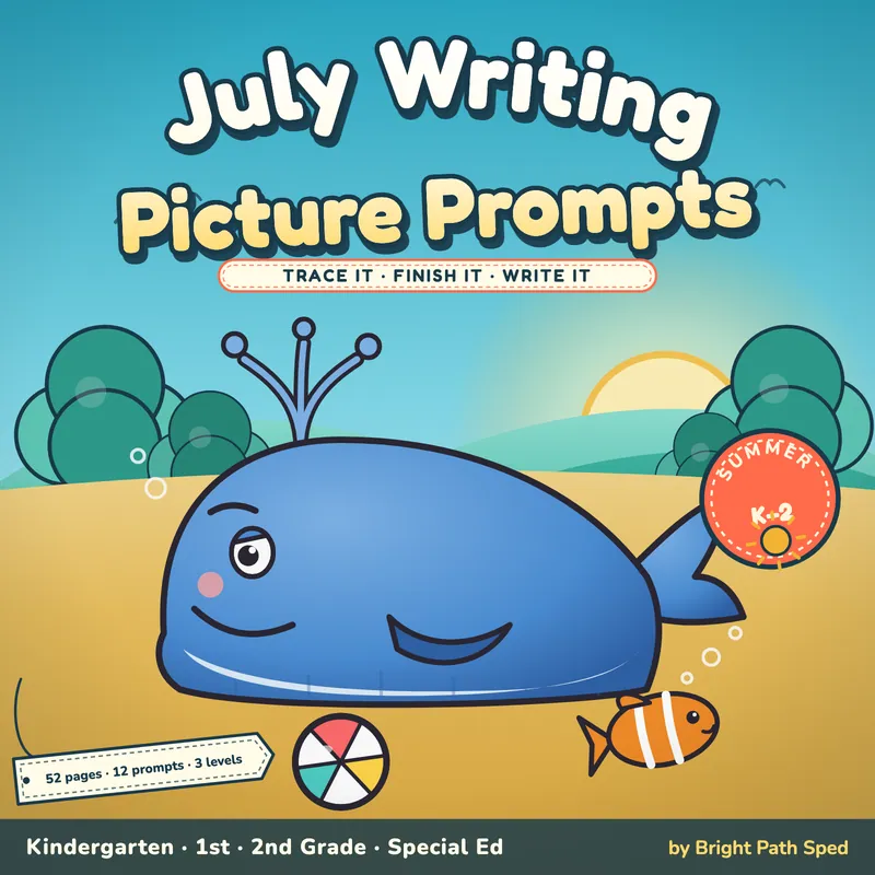 July Writing Picture Prompts with Word Bank and Sentence Starters, image 1 of 4