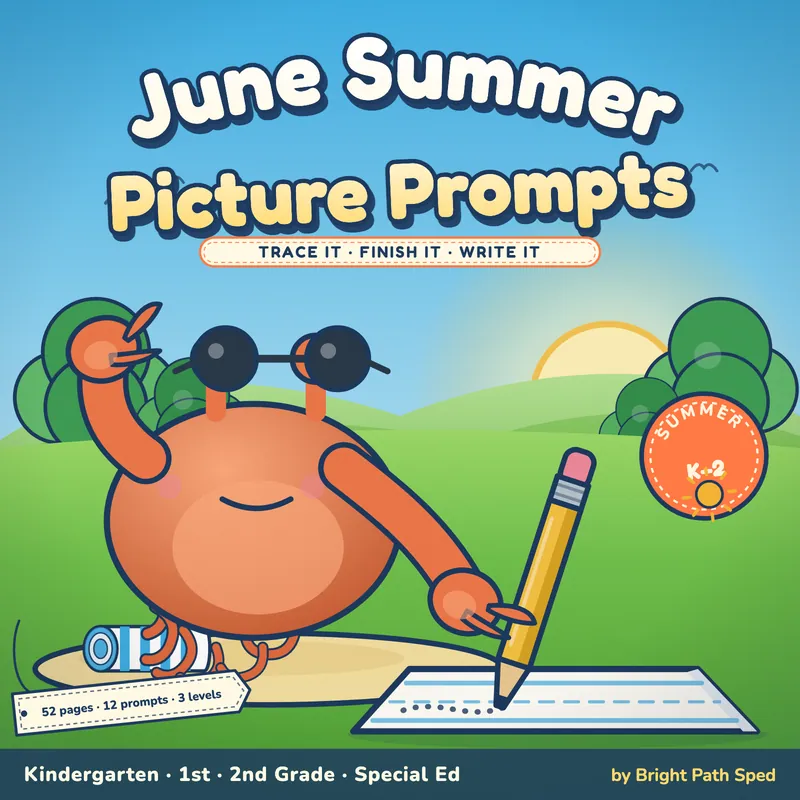 June Summer Writing Picture Prompts with Word Bank and Sentence Starters, image 1 of 4