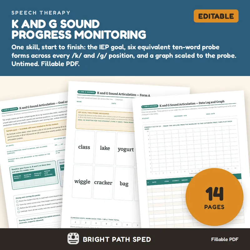 K and G Sound Articulation Progress Monitoring Probes, image 1 of 4