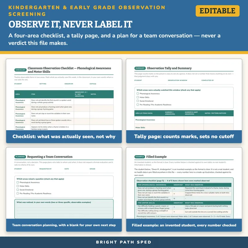 Kindergarten Early Grade Teacher Observation Screening Checklist Editable, image 3 of 4