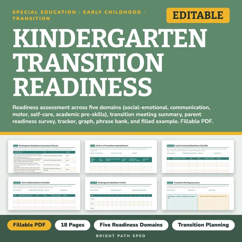 Kindergarten Transition Readiness Monitoring Data Sheets Editable, image 1 of 4