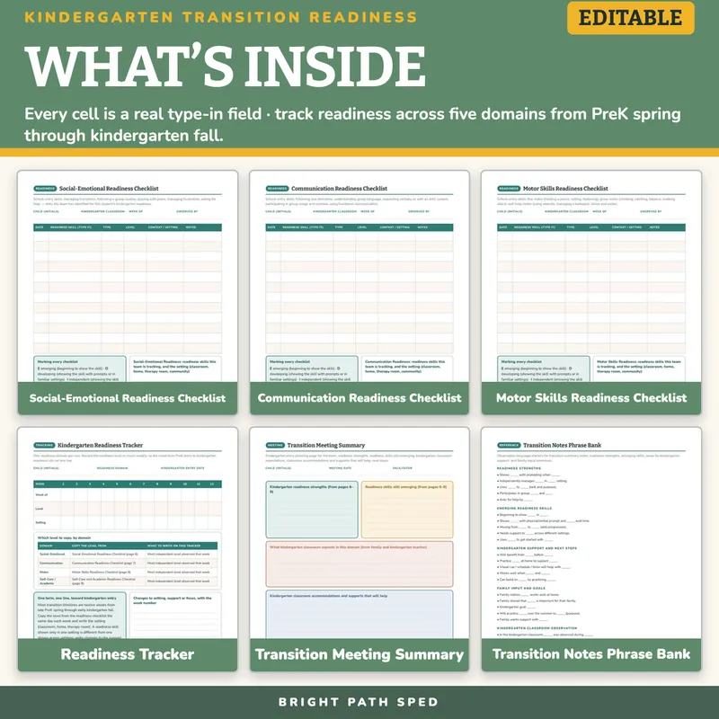 Kindergarten Transition Readiness Monitoring Data Sheets Editable, image 2 of 4