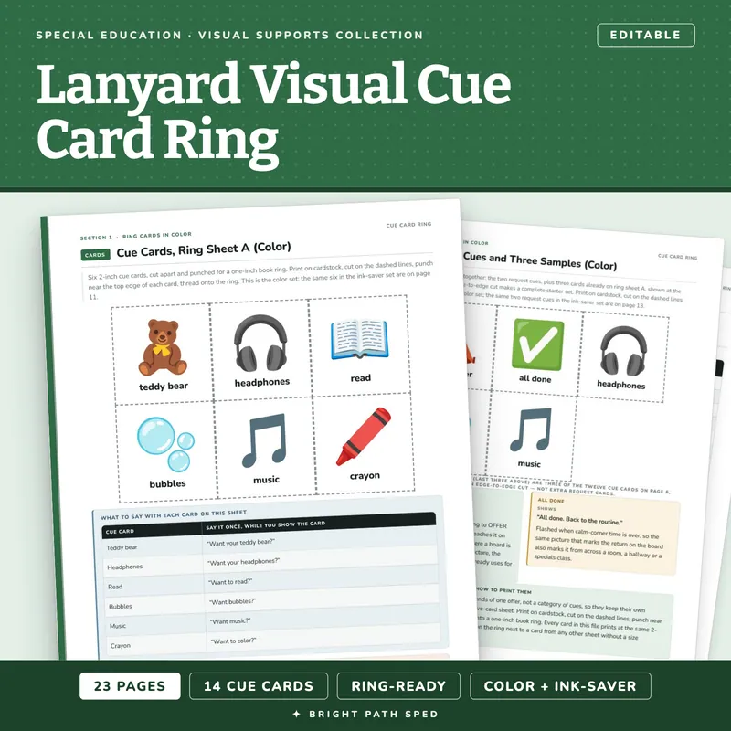 Lanyard Cue Cards for Special Education, image 1 of 4