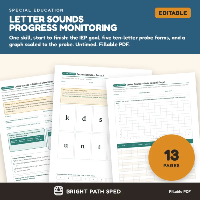 Letter Sound Progress Monitoring Probes and IEP Goal, image 1 of 4