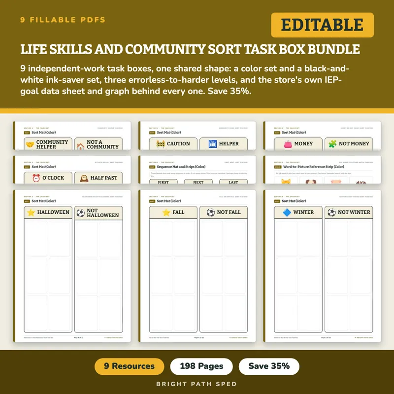 Life Skills and Community Sort Task Box Bundle, image 1 of 3