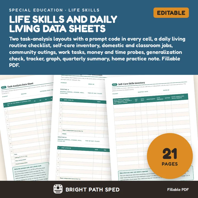 Life Skills Data Sheets Editable, image 1 of 4