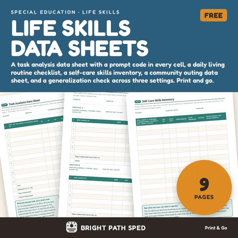 Life Skills Data Sheets FREE, image 1 of 4