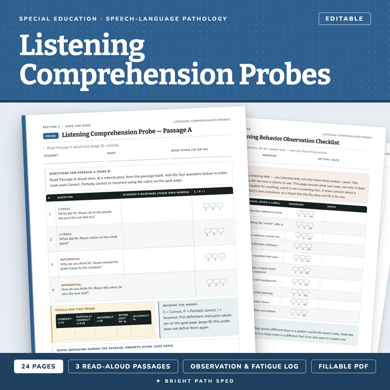 Listening Comprehension Probes Editable, image 1 of 4