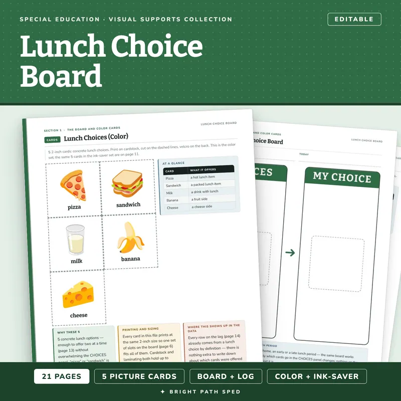 Lunch Choice Board for Special Education, image 1 of 4