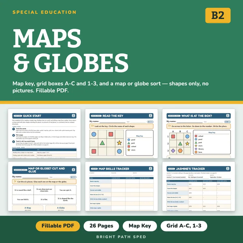 Maps and Globes Map Key, Grid and Sort Worksheets K-2, image 1 of 4