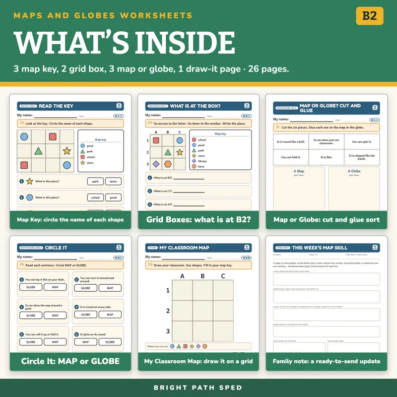 Maps and Globes Map Key, Grid and Sort Worksheets K-2, image 2 of 4