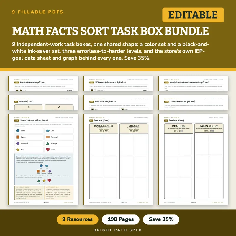 Math Facts Sort Task Box Bundle, image 1 of 3