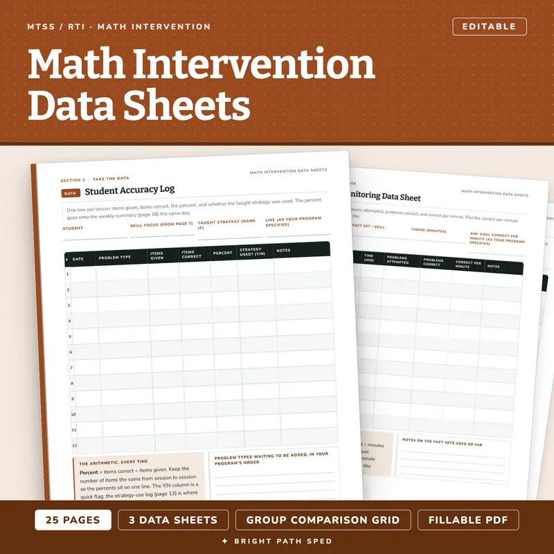 Math Intervention Progress Monitoring Data Sheets Editable, image 1 of 4