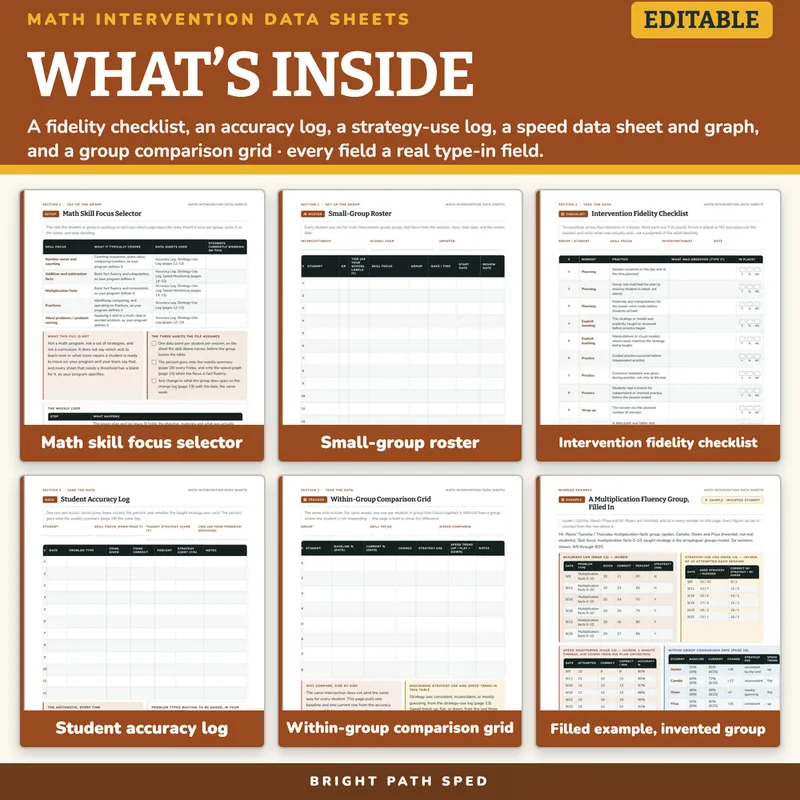 Math Intervention Progress Monitoring Data Sheets Editable, image 2 of 4